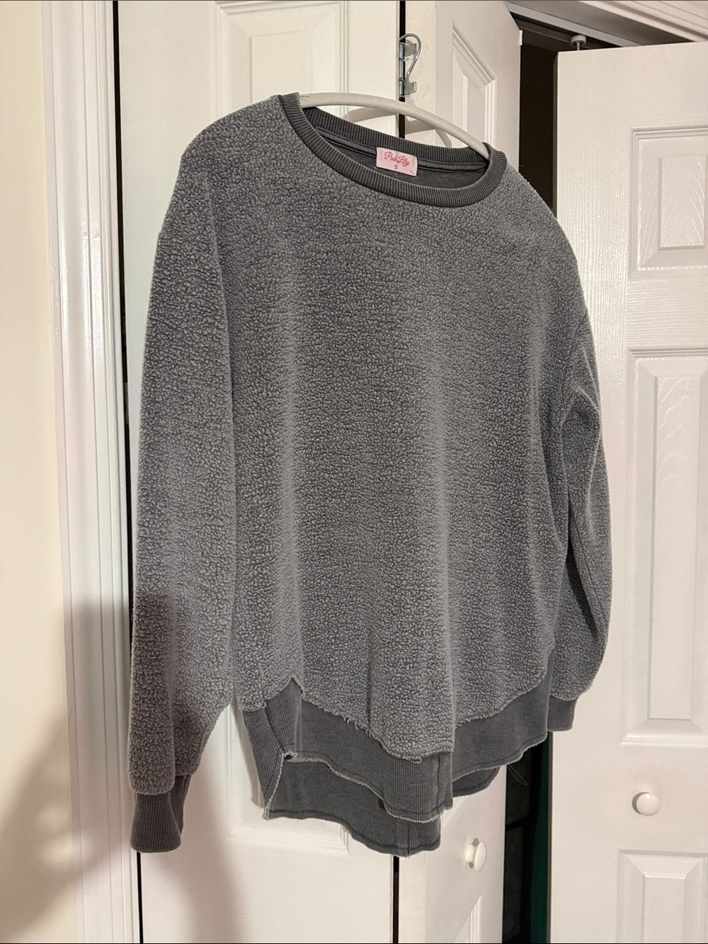 Pink Lily Gray Fleece Crewneck Sweater
